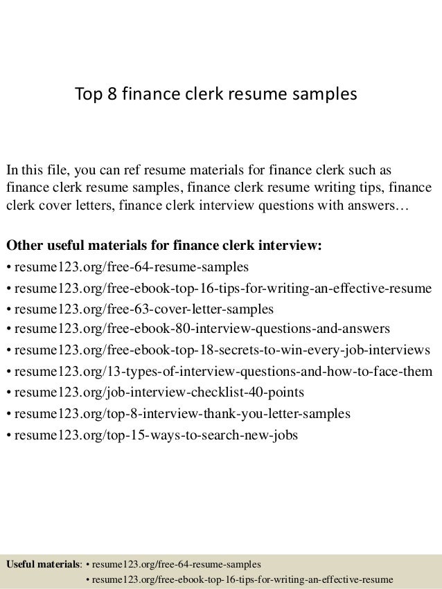 top 8 finance clerk resume samples