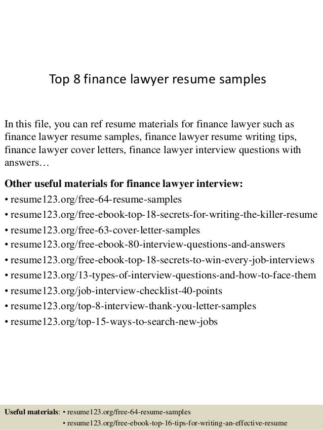 top 8 finance lawyer resume samples lawyer resume
