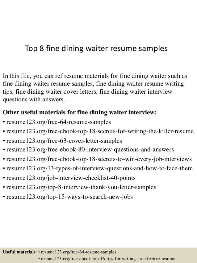 Waiter resume samples free