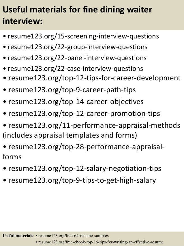 Fine dining waiter resume sample