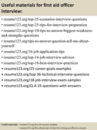 Sam Interview Questions First Aid Top 8 first aid officer resume samples | PPTX