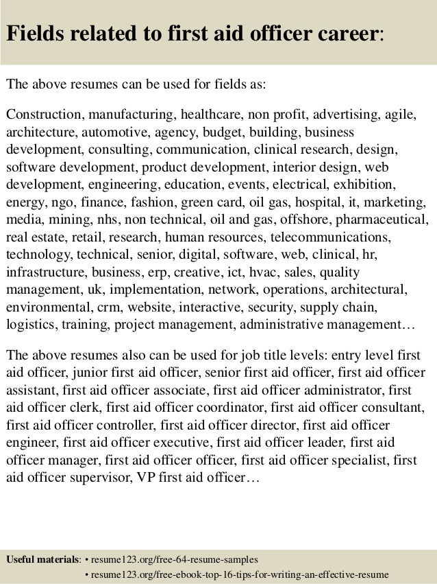 Top 8 first aid officer resume samples