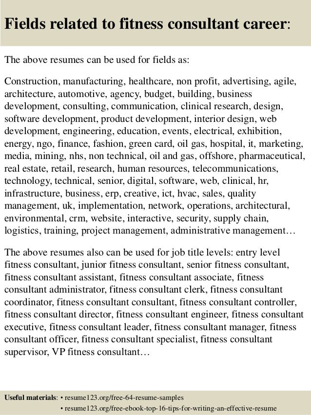 fitness consultant manager resume