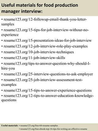 Top 8 food production manager resume samples