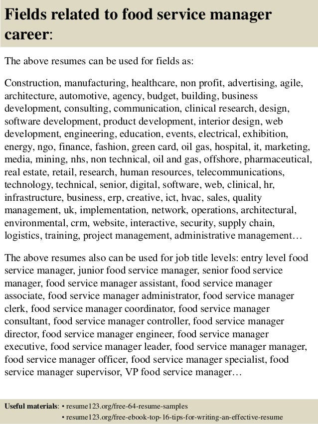 resume for food service manager