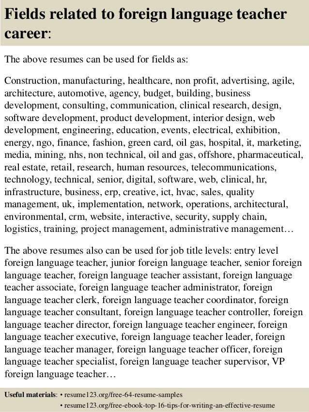 Top 8 foreign language teacher resume samples