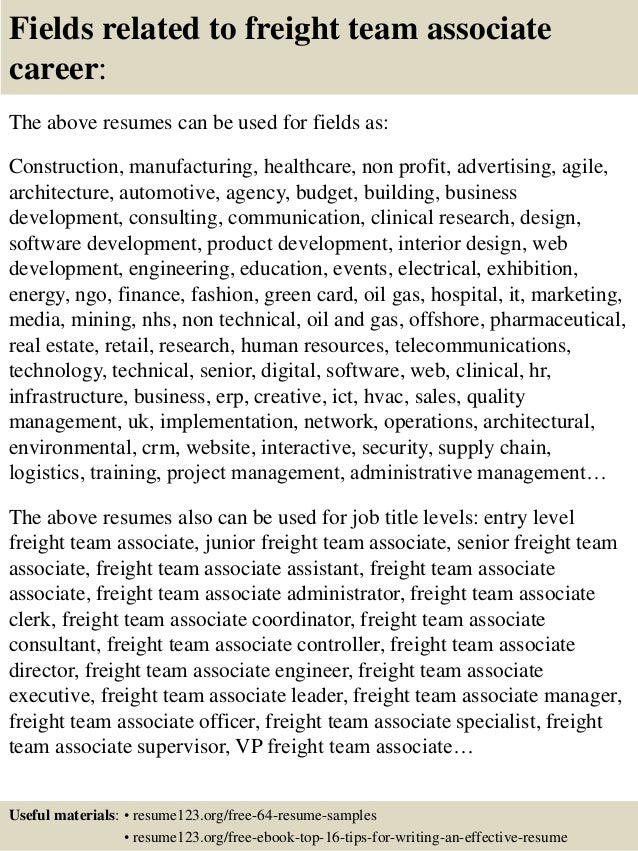 sample freight team associate resume
