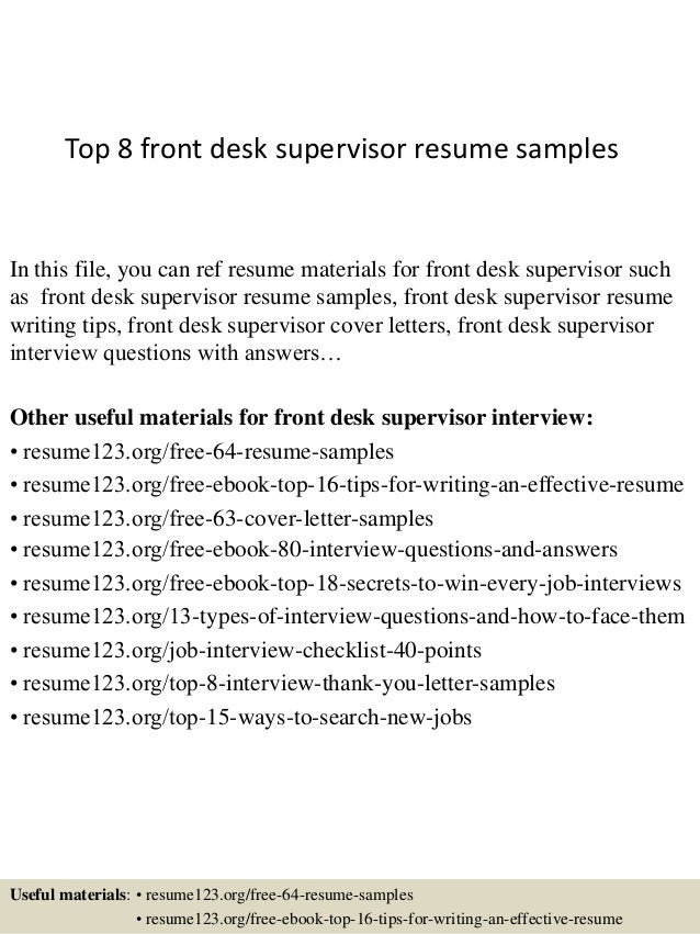 top 8 front desk supervisor resume samples