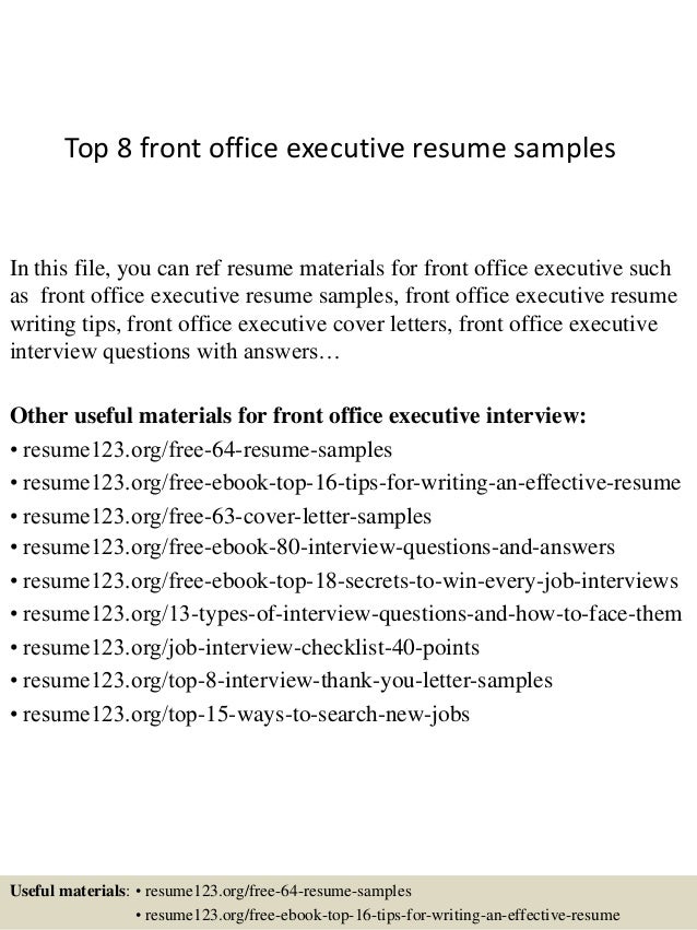 Top 8 Front Office Executive Resume Samples