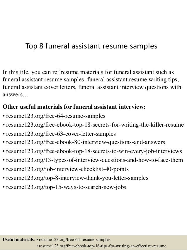 Top 8 Funeral Assistant Resume Samples