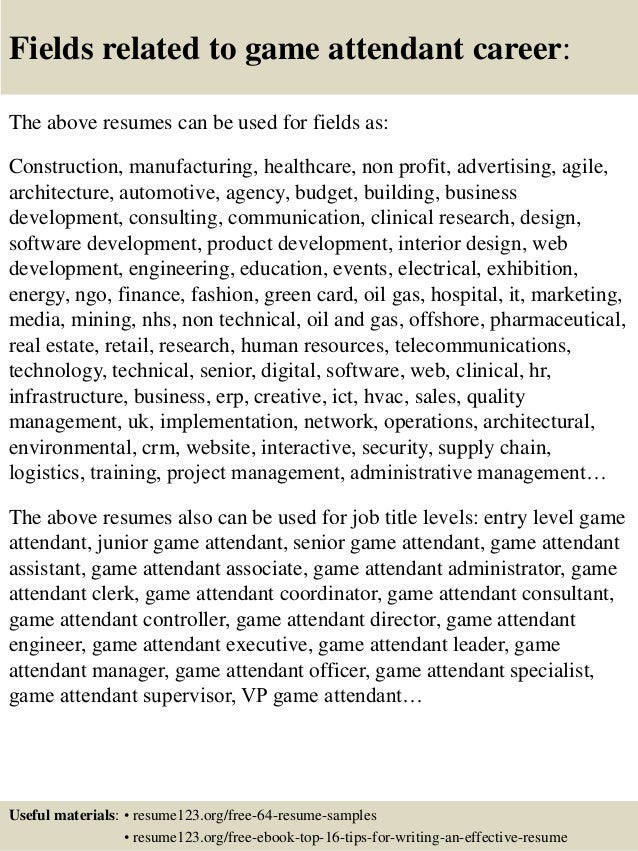 Top 8 game attendant resume samples