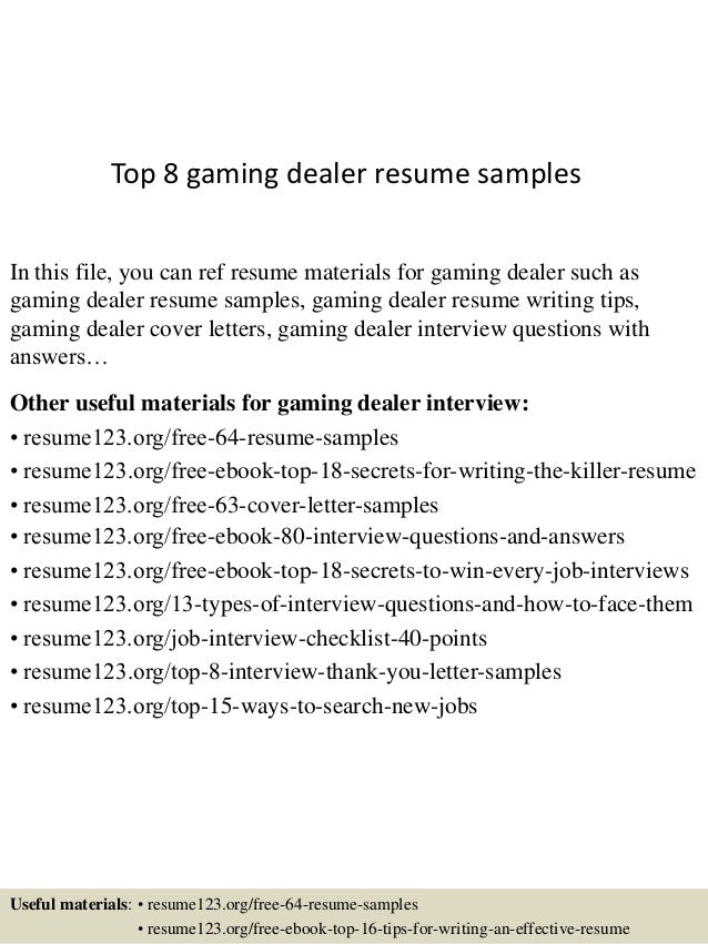 Casino dealer resume cover letter