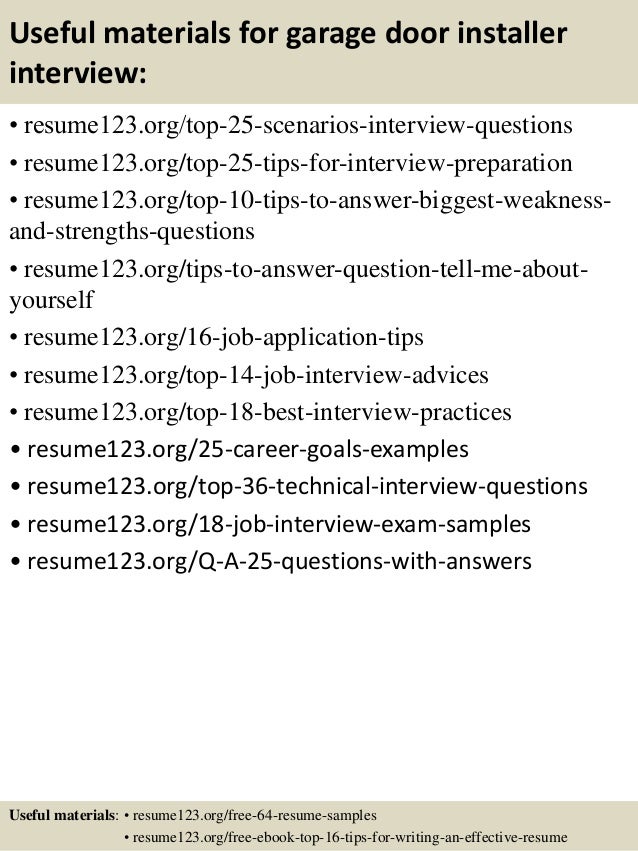 Top 8 Garage Door Installer Resume Samples