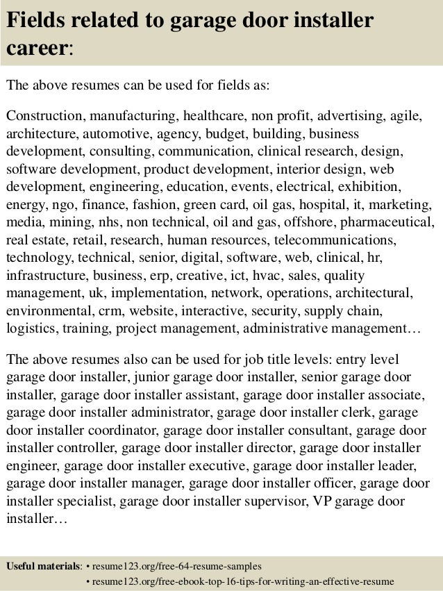 Top 8 Garage Door Installer Resume Samples