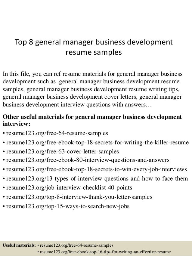Top 8 General Manager Business Development Resume Samples