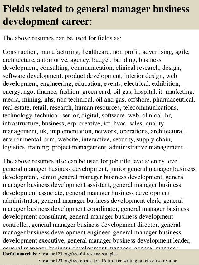 16 fields related to general manager business development