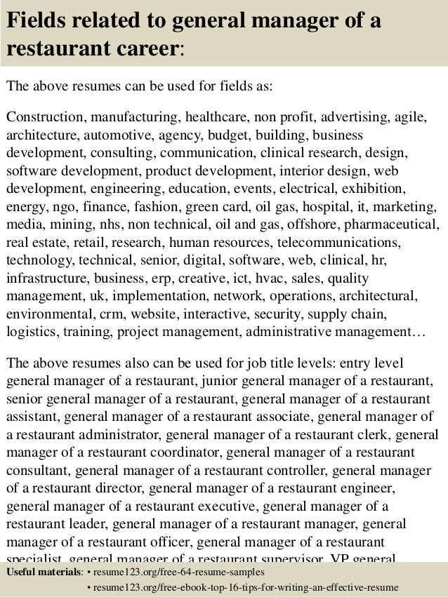 general manager restaurant resumes