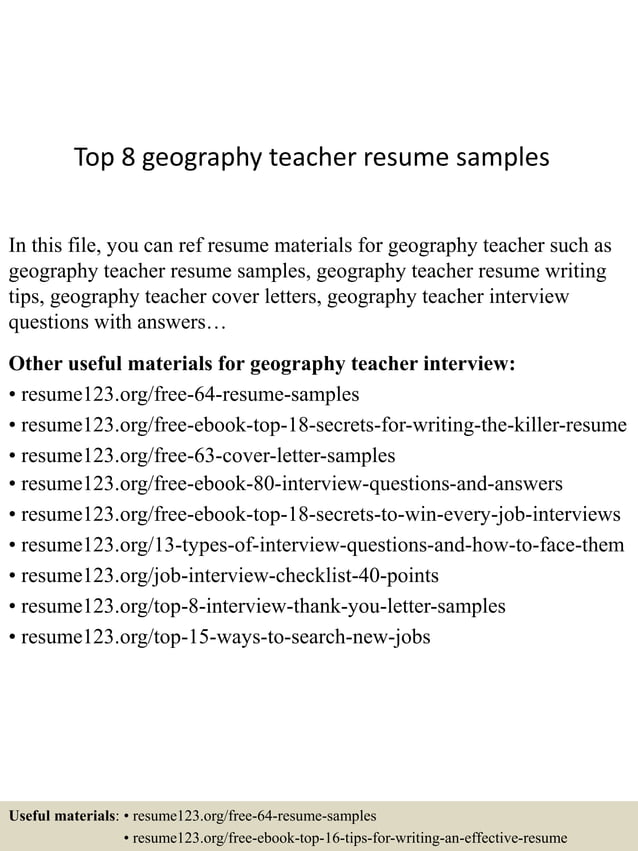 Top 8 geography teacher resume samples