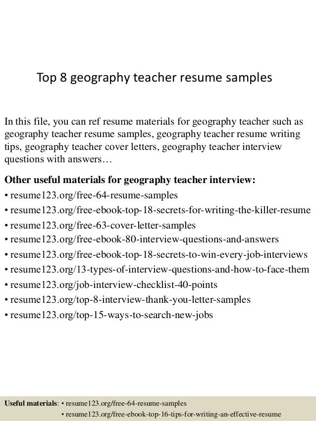 Top 8 geography teacher resume samples