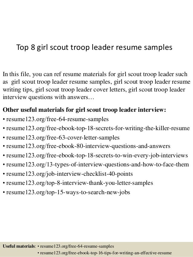 top 8 girl scout troop leader resume samples