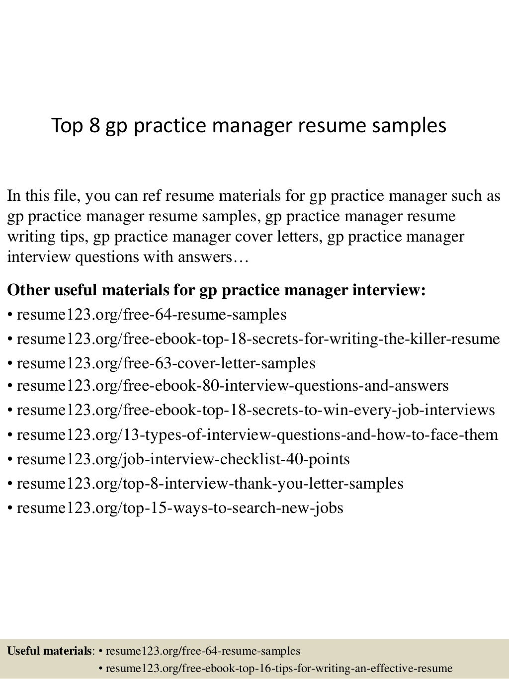 Top 8 gp practice manager resume samples