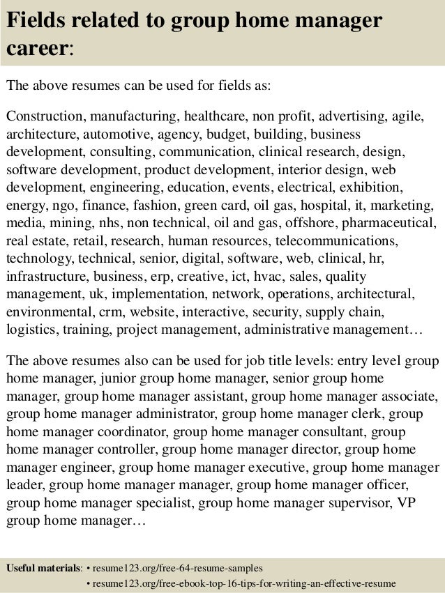 Resume assistant manager group homes