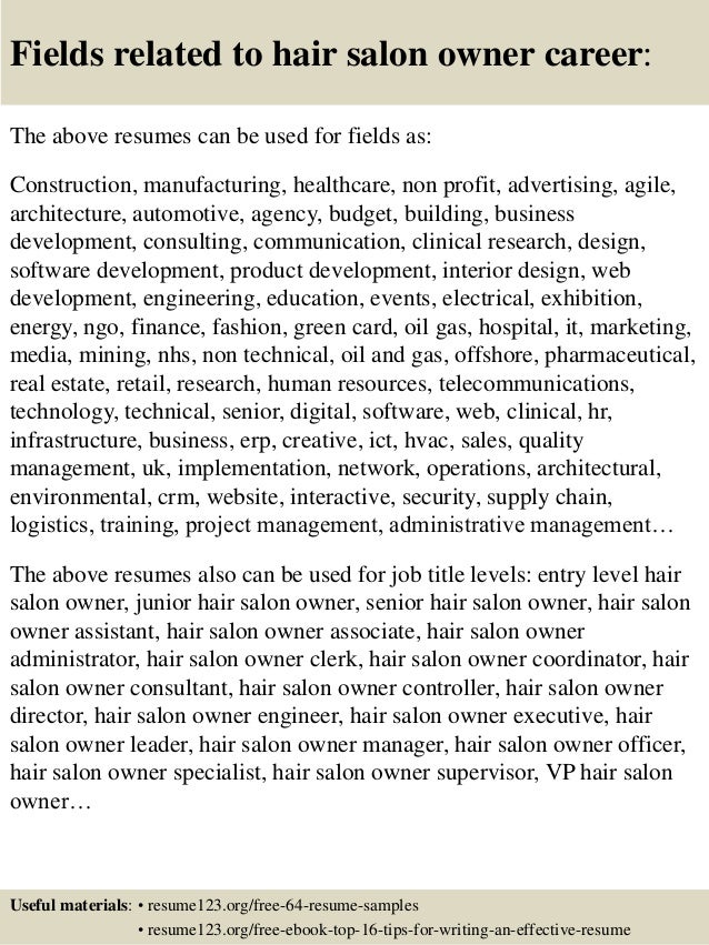 top 8 hair salon owner resume samples