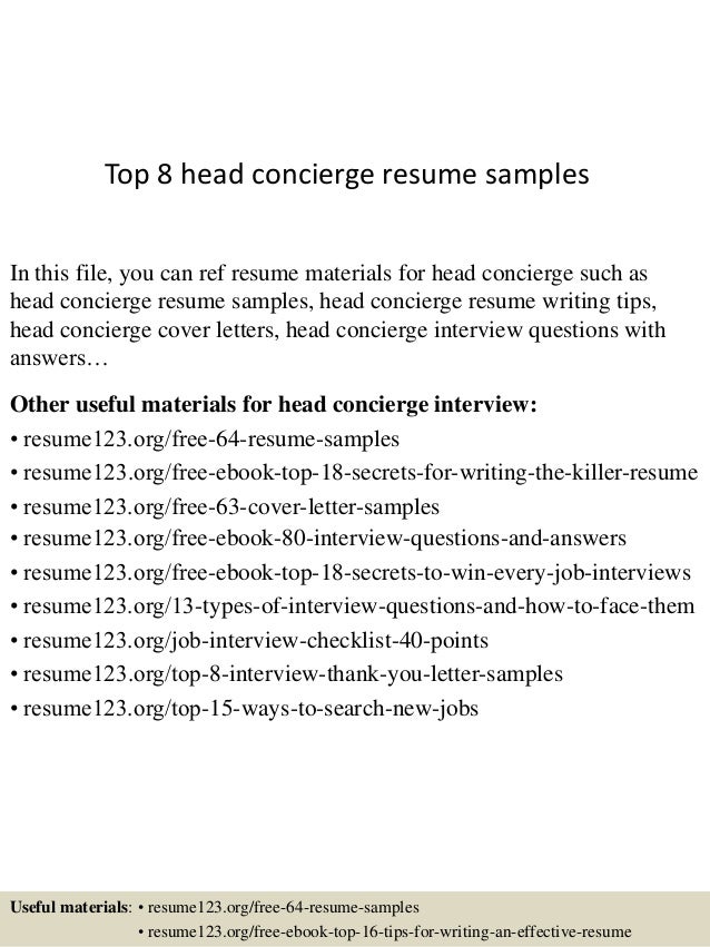 top 8 head concierge resume samples concierge resumes