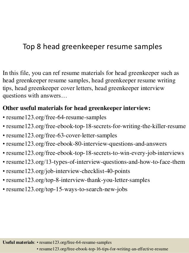 Top 8 head greenkeeper resume samples