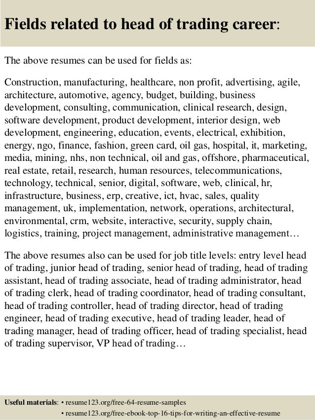 top 8 head of trading resume samples trading resumes
