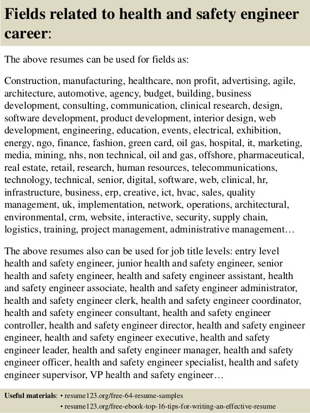 16 fields related to health and safety engineer - Environmental Health Safety Engineer Sample Resume 16 fields related to health and safety engineer - Environmental Health Safety Engineer Sample Resume