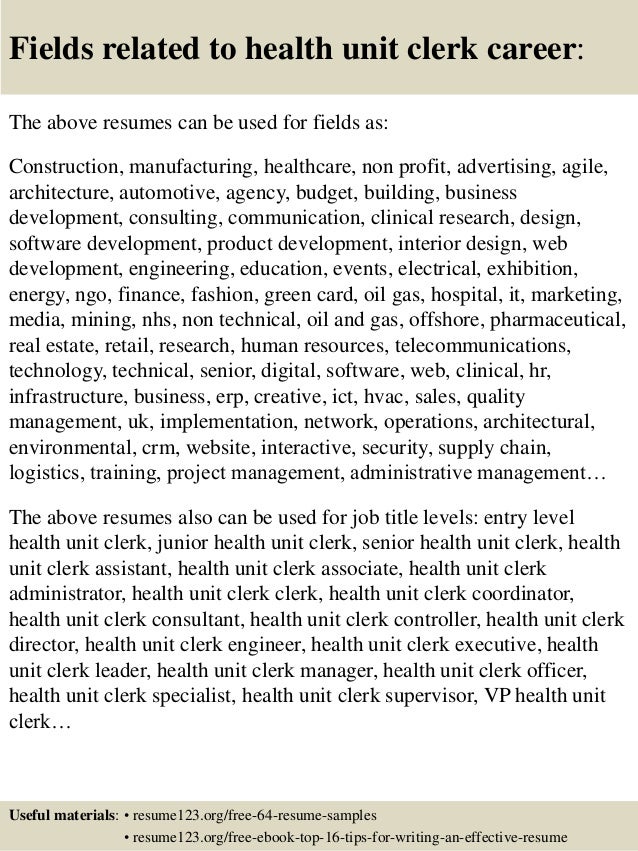 health unit coordinator resumes