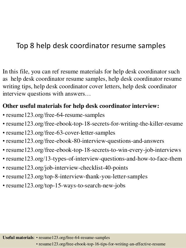 Top 8 Help Desk Coordinator Resume Samples