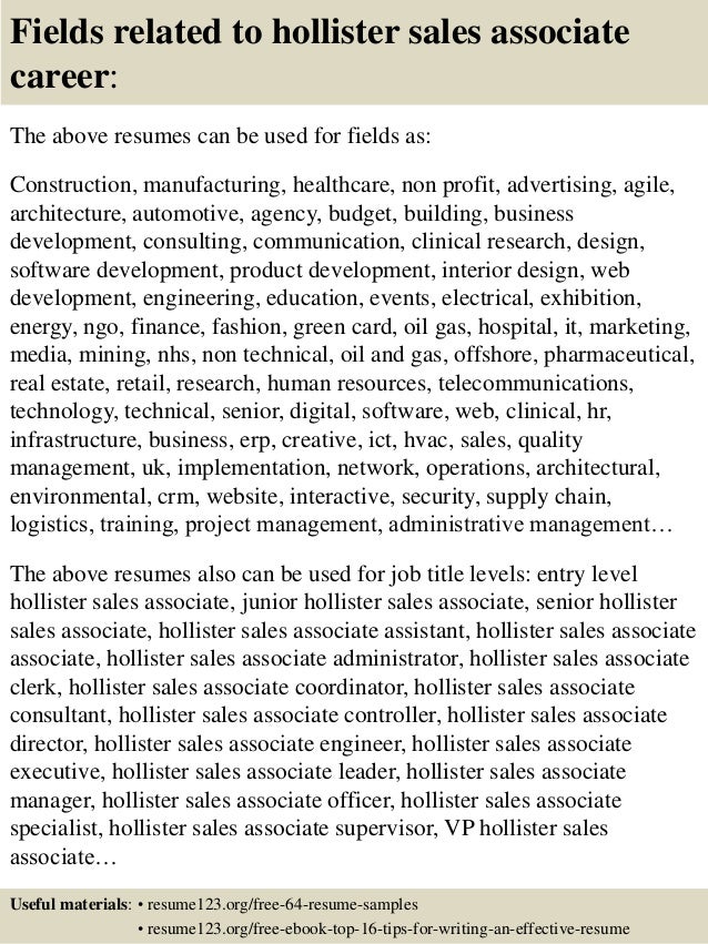 Top 8 hollister sales associate resume samples