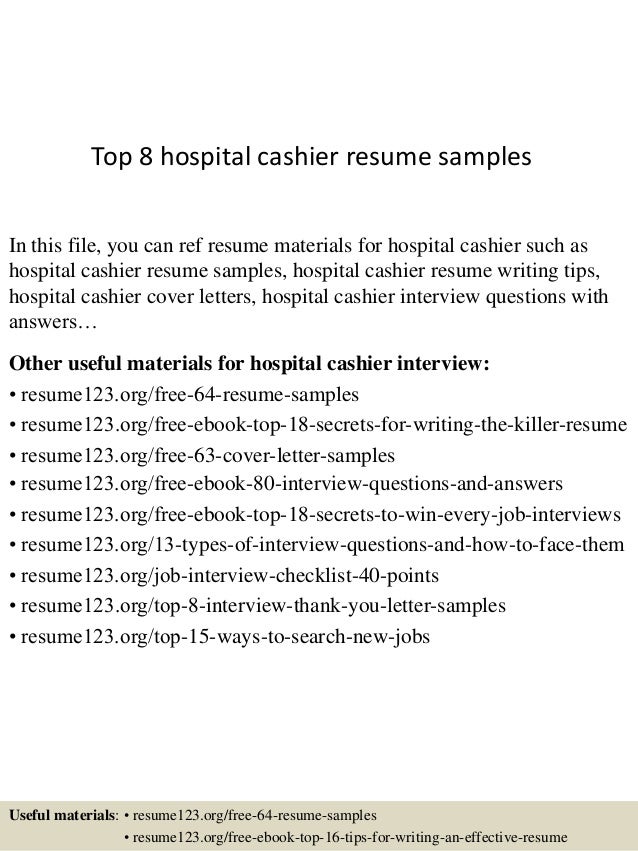 top 8 hospital cashier resume samples resume sample cashier