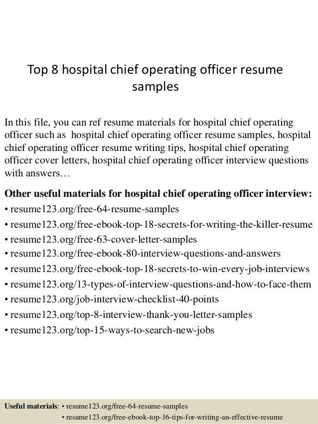 top 8 hospital chief operating officer resume samples