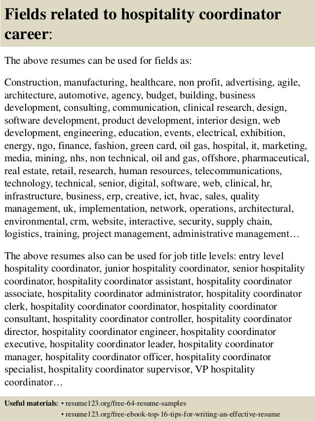 Resume Sample Resume For Hospitality Coordinator top 8 hospitality coordinator resume samples 16 fields related to coordinator