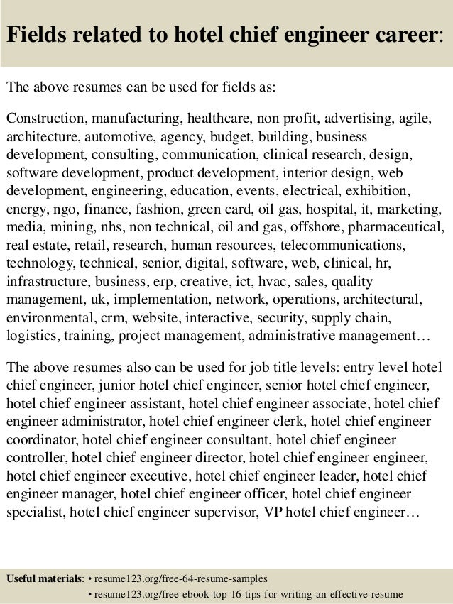 Top 8 hotel chief engineer resume samples