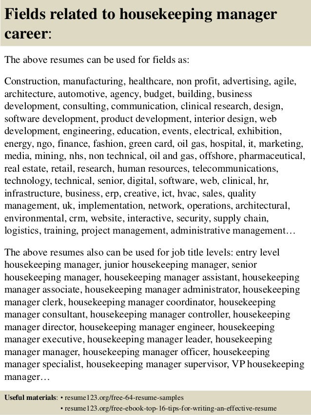 top 8 housekeeping manager resume samples housekeeping manager resumes