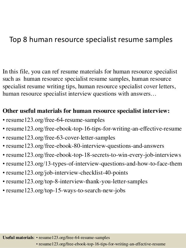 Sample human resource specialist resume