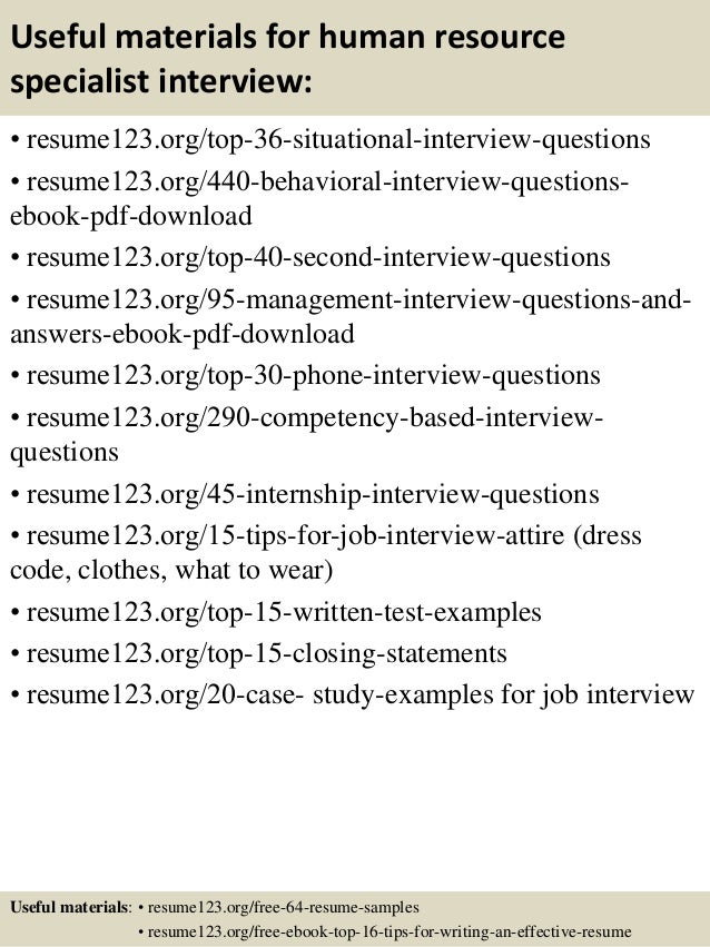 Sample human resource specialist resume