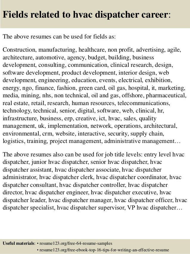 Top 8 hvac dispatcher resume samples