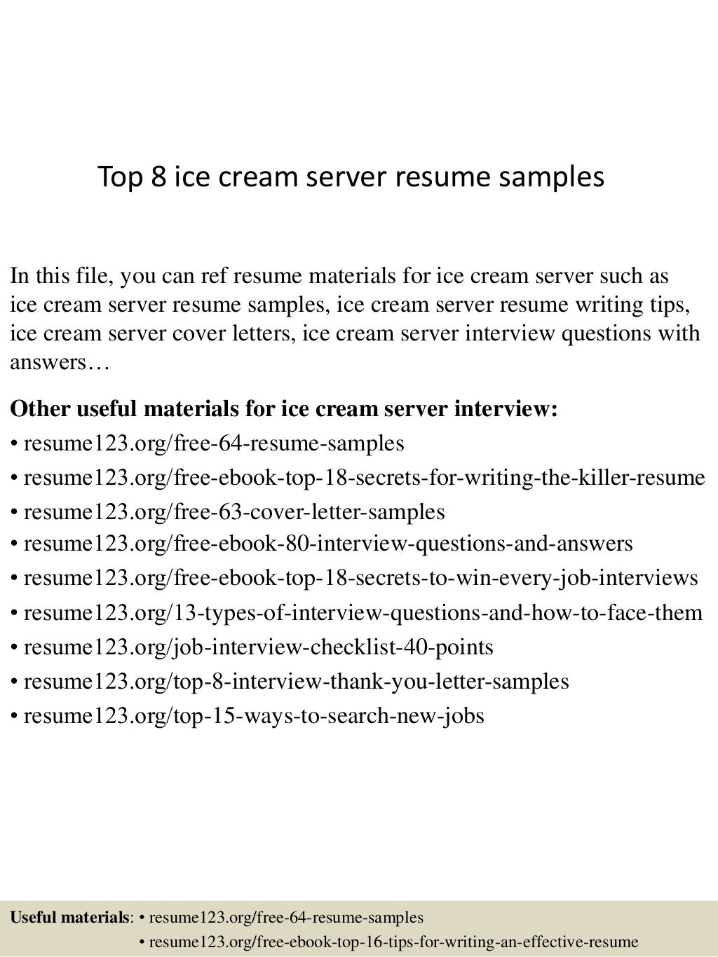 Top 8 ice cream server resume samples