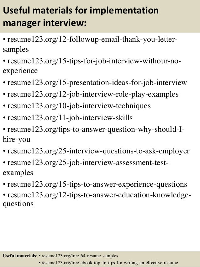Project manager implementation resume