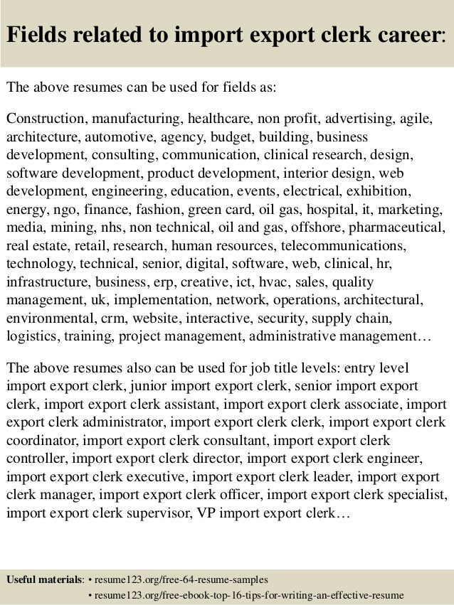 import export resume samples