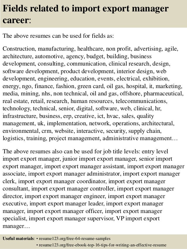 import export resume sample
