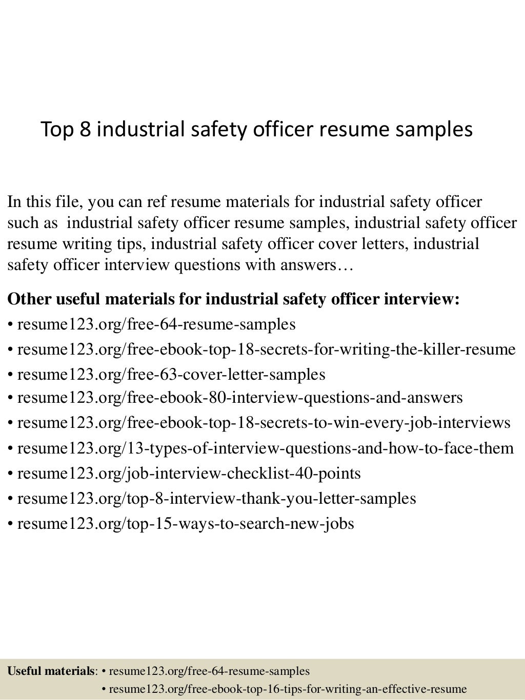 Top 8 industrial safety officer resume samples