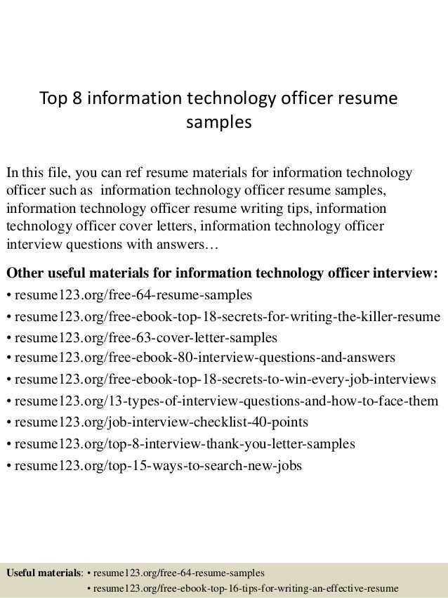 top 8 information technology officer resume samples information technology resume
