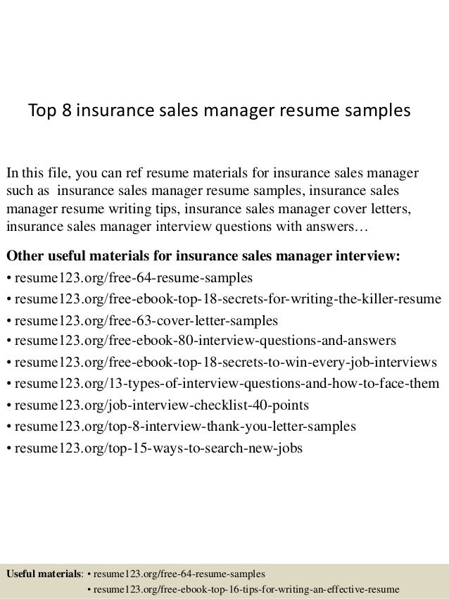 Top 8 Insurance Sales Manager Resume Samples