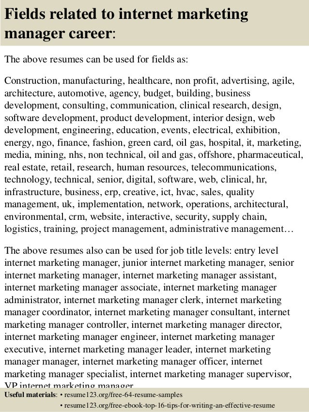 internet marketing resumes